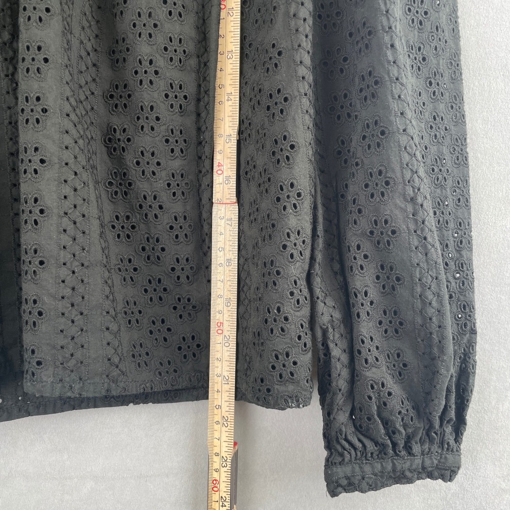 Madewell Black Cotton Victorian Goth Eyelet Tie Neck‎ Long Sleeve Blouse Top S - Picture 8 of 8